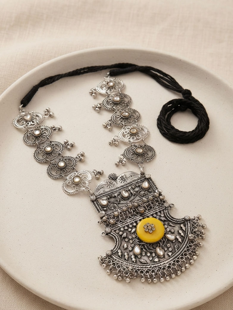 Traditional Oxidized Black Silver Necklace Set