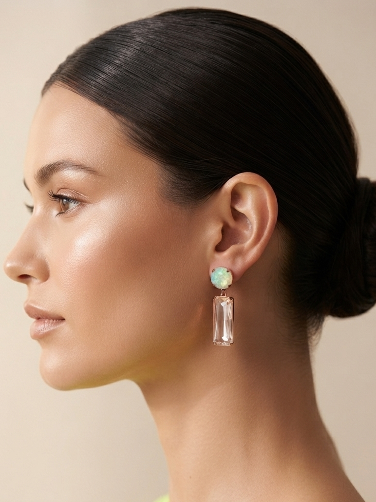 Clear Glass Long Stone Earrings