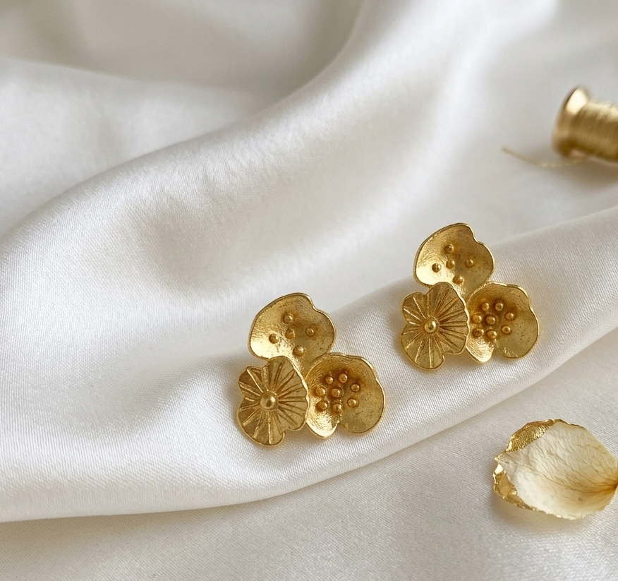 Gold-Plated Flower Stud Earrings