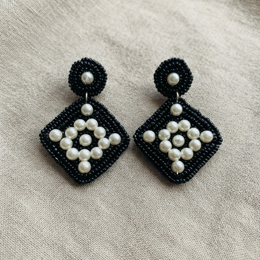 Black Square Shaped Pearl Earrings