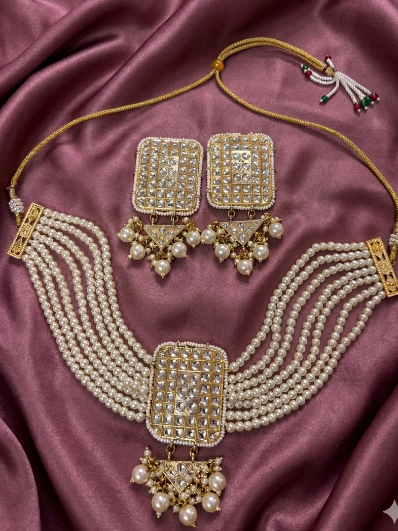 Stone & Pearl Beaded Choker Set