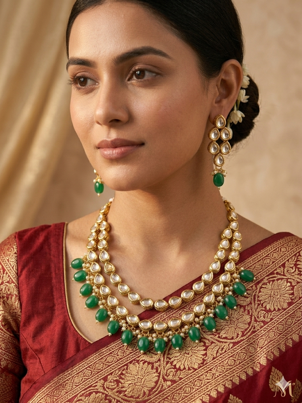 Meraki Gold Plated Kundan Necklace Set