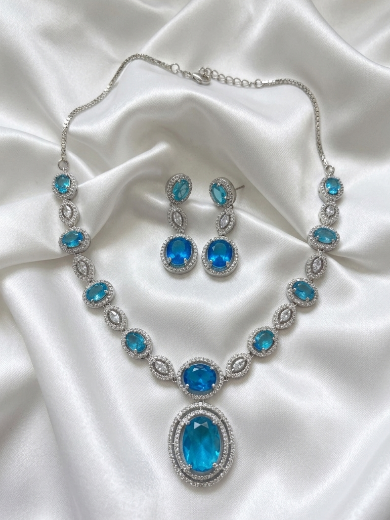 Rhodium Plated Round Shaped Necklace Set