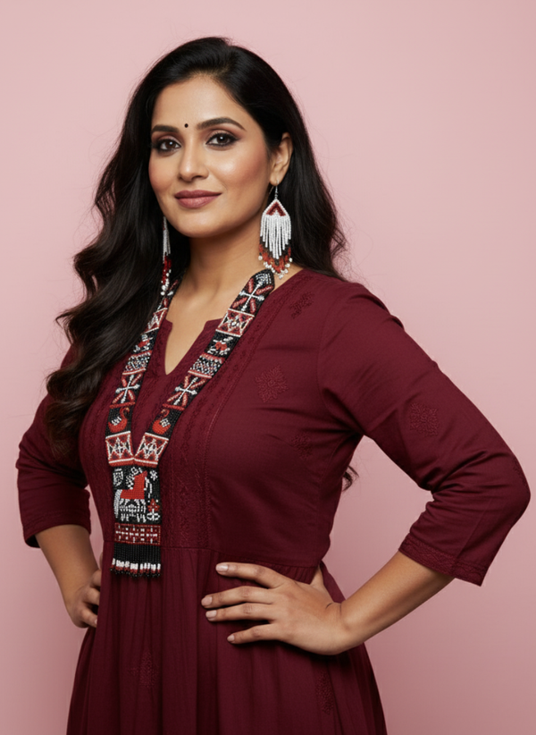 Meraki Trends Handmade Ukranian Beads Horse & Duck Design Necklace