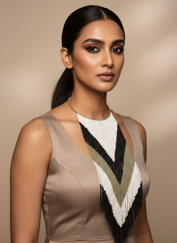 Trio Color Beads Waterfall Neckpiece