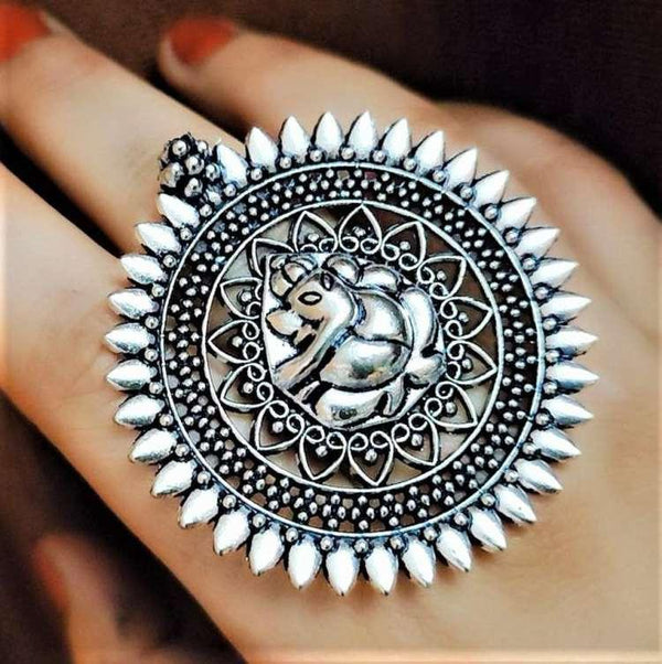 Silver Plated Ganesha Oxidized Ring