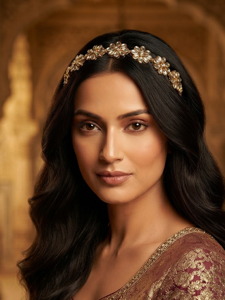 Gold Alike Flower Kundan Hairband