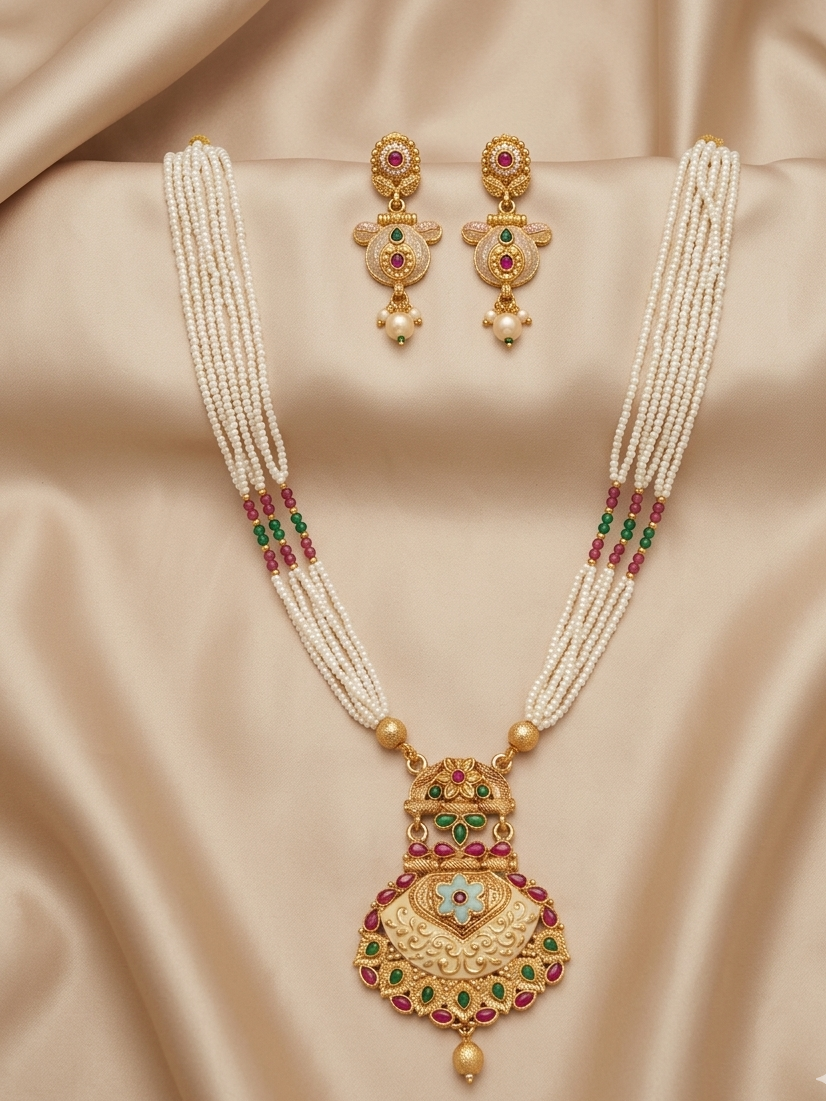 Gold Plated Long Necklace With Jhumka
