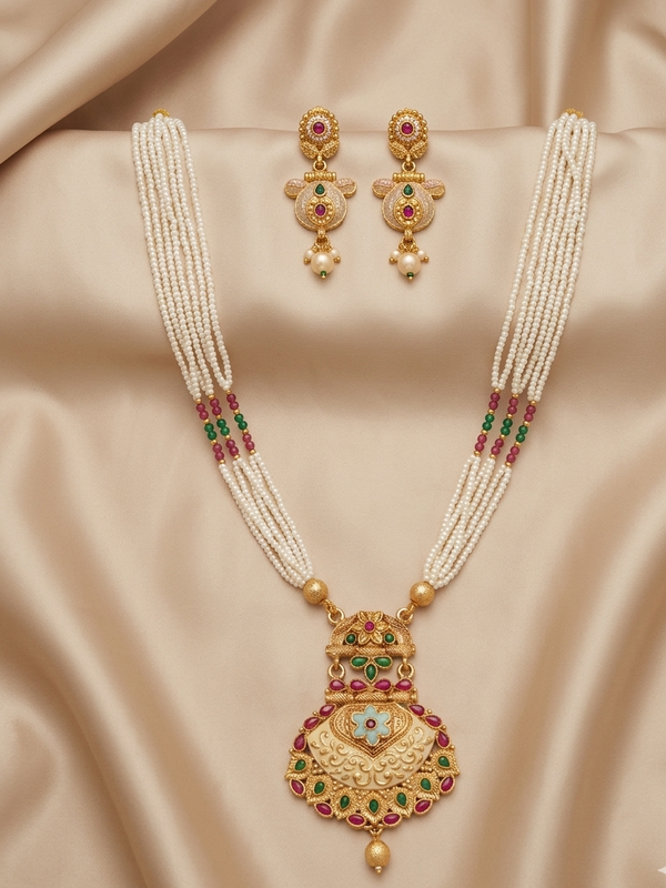 Gold Plated Long Necklace With Jhumka