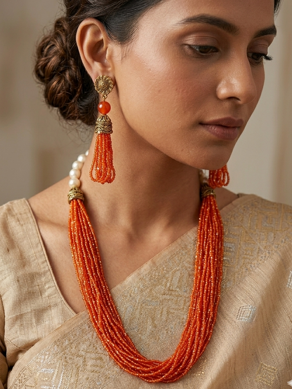 Buy Multilayered Jadua Kundan mala with Earrings