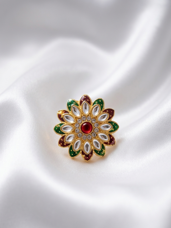Meraki Ruby Emerald Kundan Gold Ring