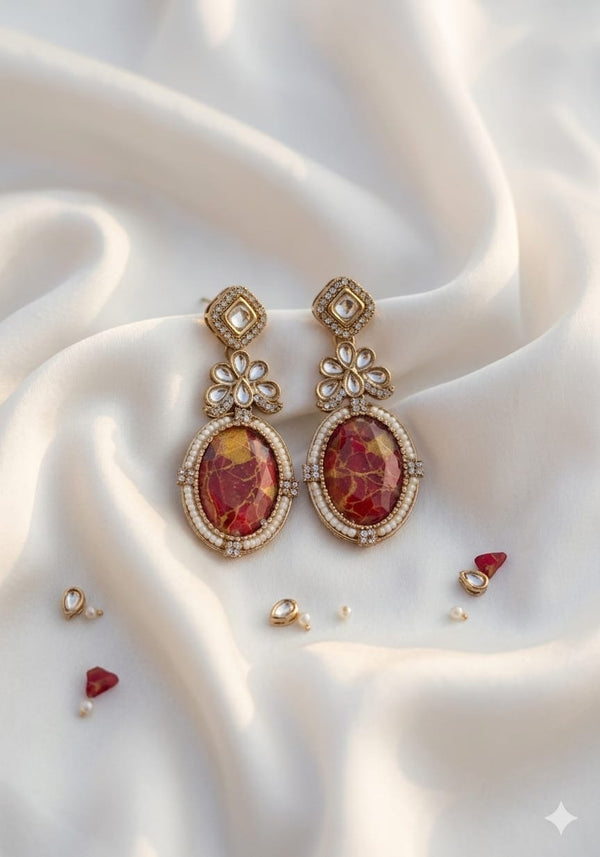 Resin Art Pink Kundan Earrings