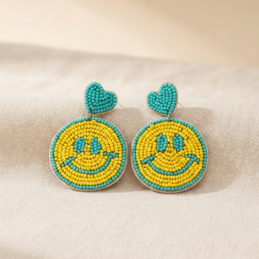 Handmade Beaded Smiley Earrings