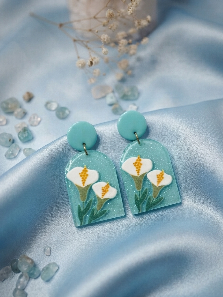 Drop Dangle Flower Print Earrings