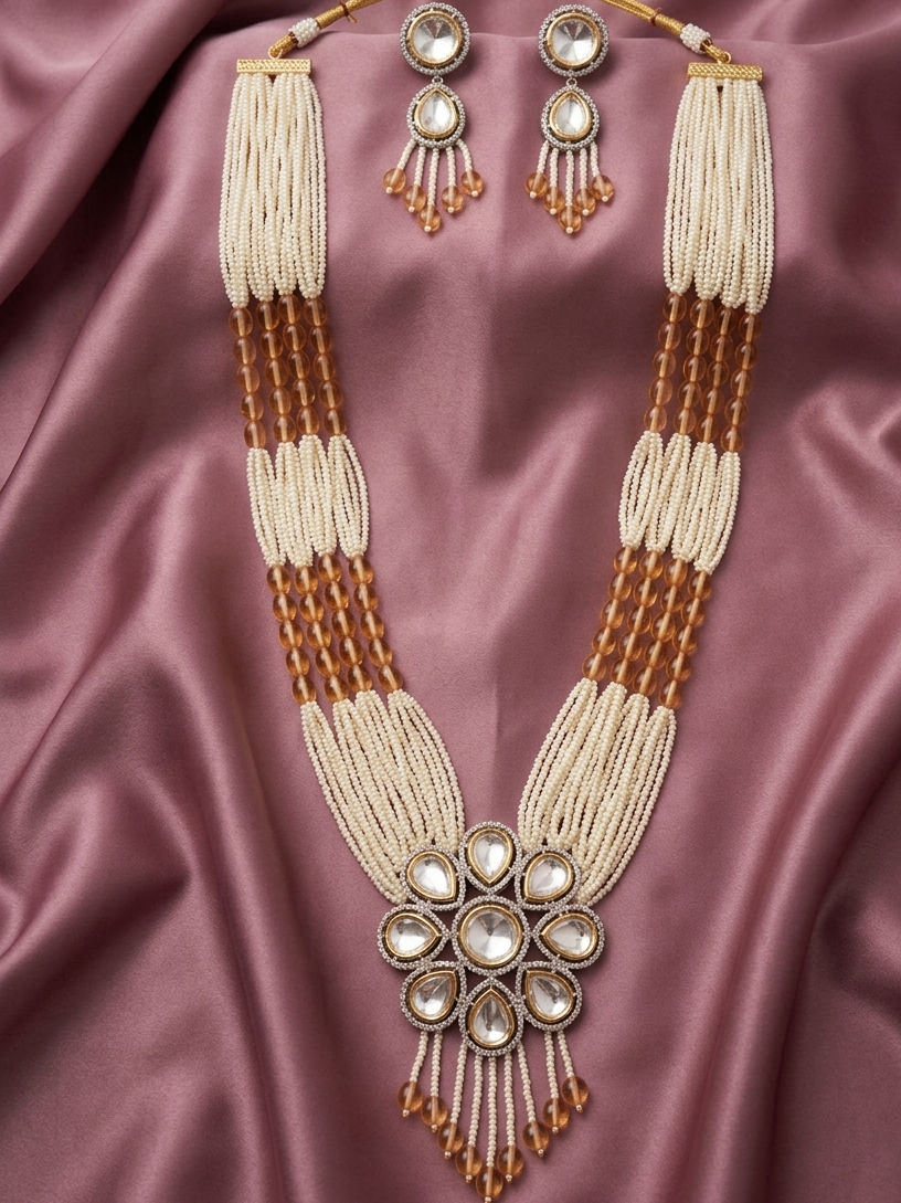 AD Pastel Pink Women’s Silver Plated Necklace Set
