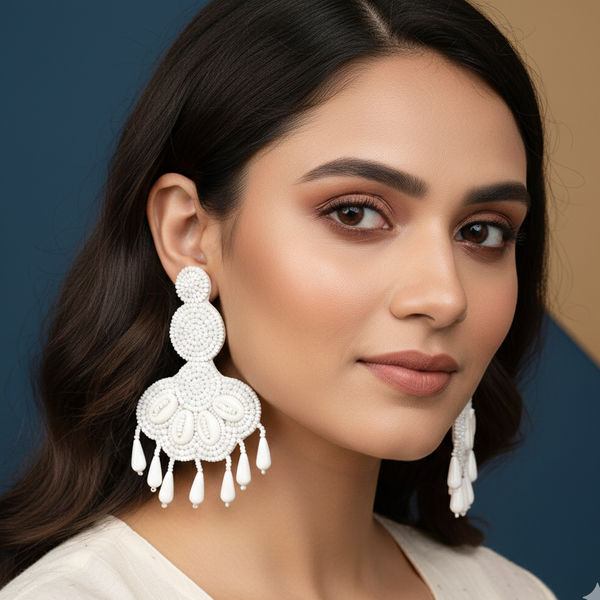 White Beads Shell Earring