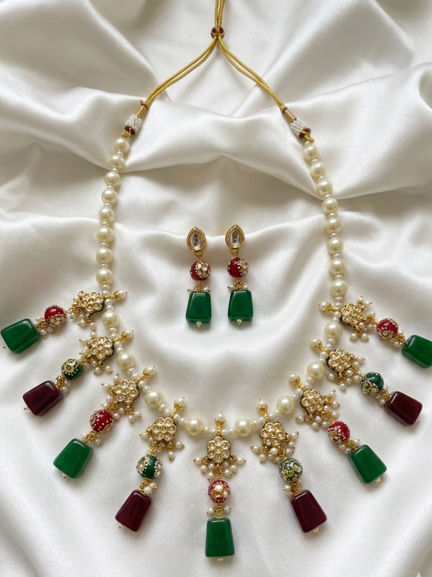 Multi Stones Pearl Kundan Set