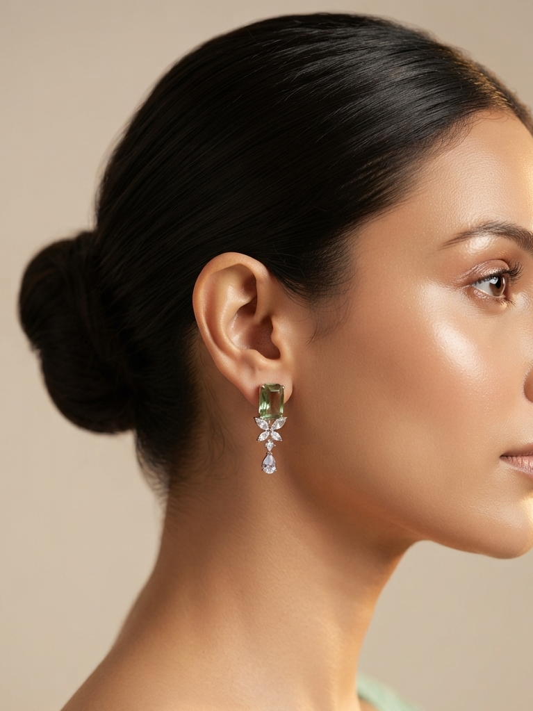 Rectangular Diamond Studded Earrings
