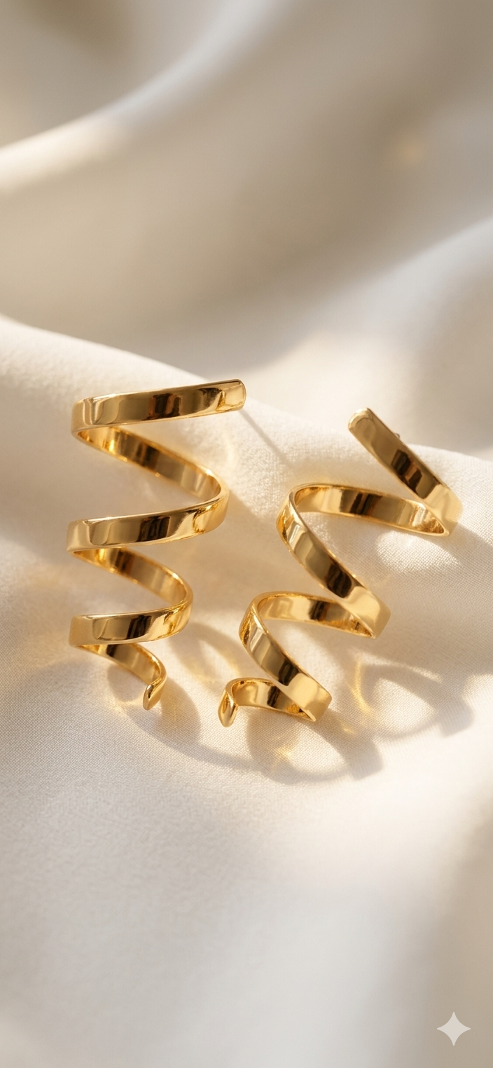 Gold Spiral Twisted Design Earrings