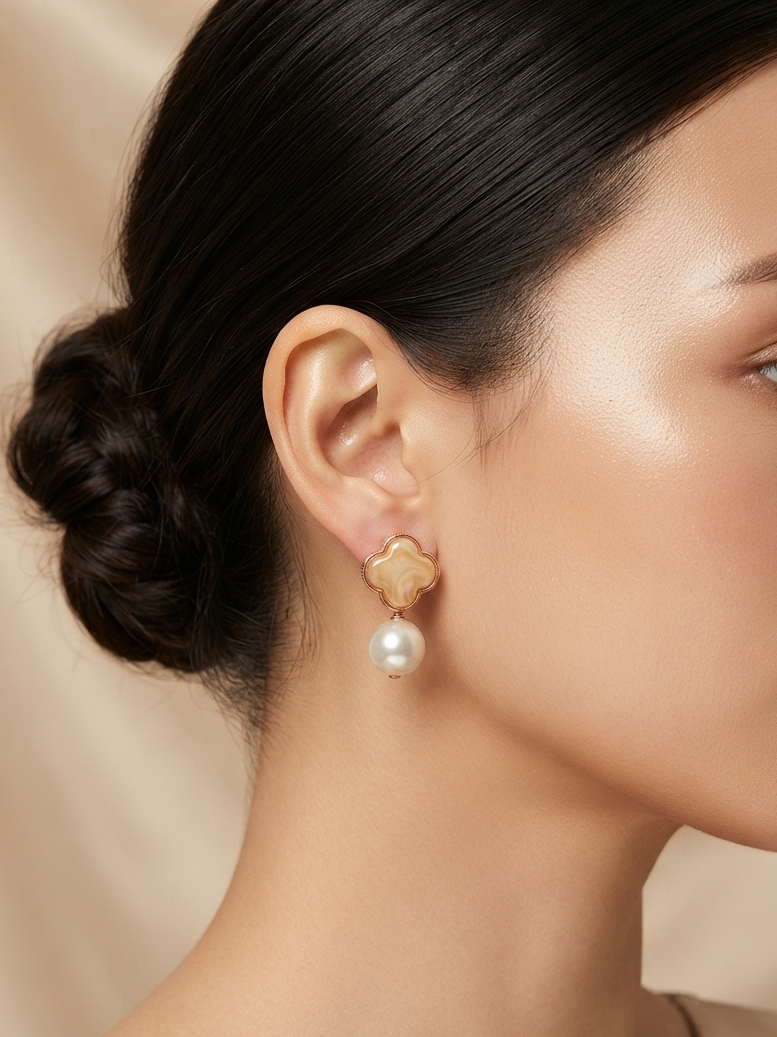 Clover Leaf Pearl Drop Earrings