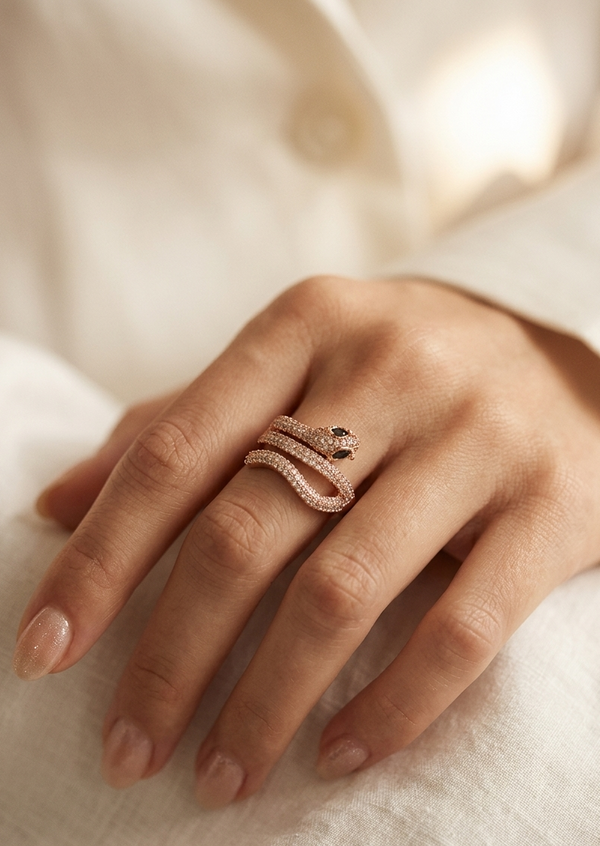 Women Gold-Plated Stone Studded Adjustable Snake Ring
