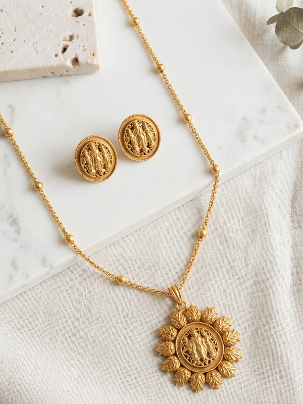 Siya Ram Gold Plated Pendent Set