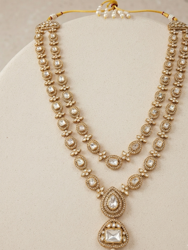 Luxury Gold Plated Polki Kundan Handcrafted Bridal Necklace Set