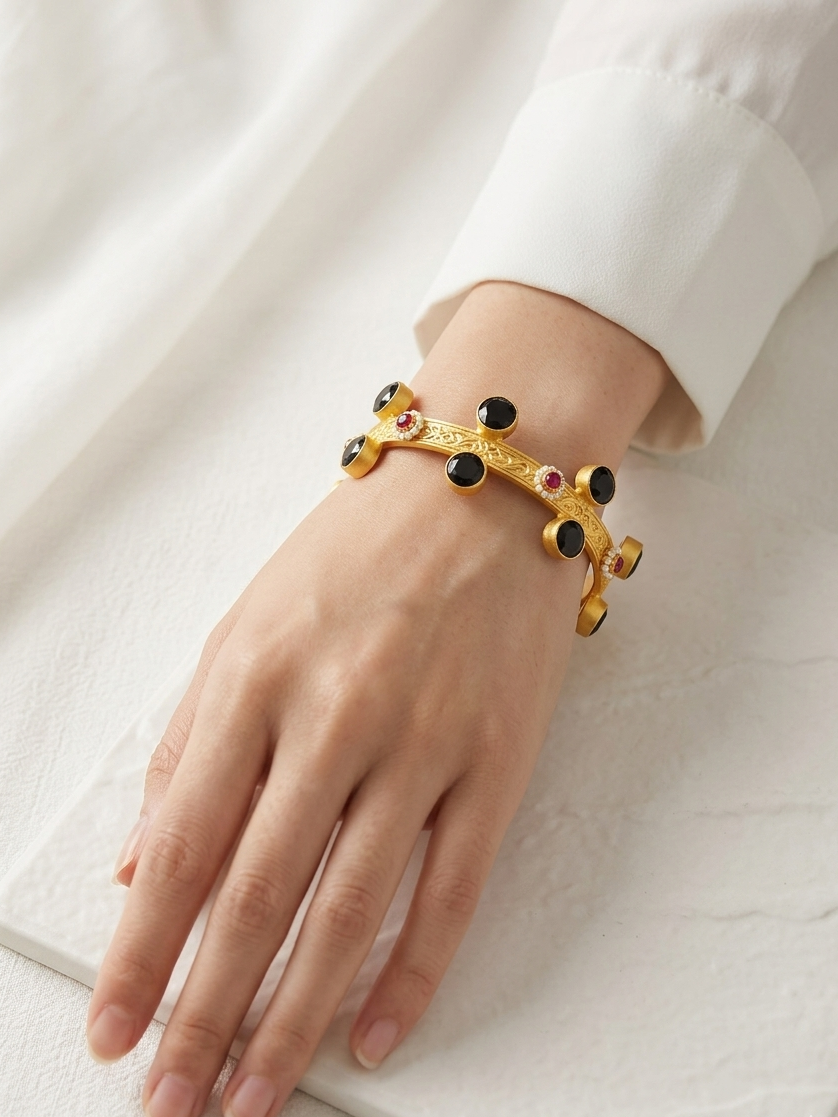 Monet Faux Pearl Black Stone Bracelet