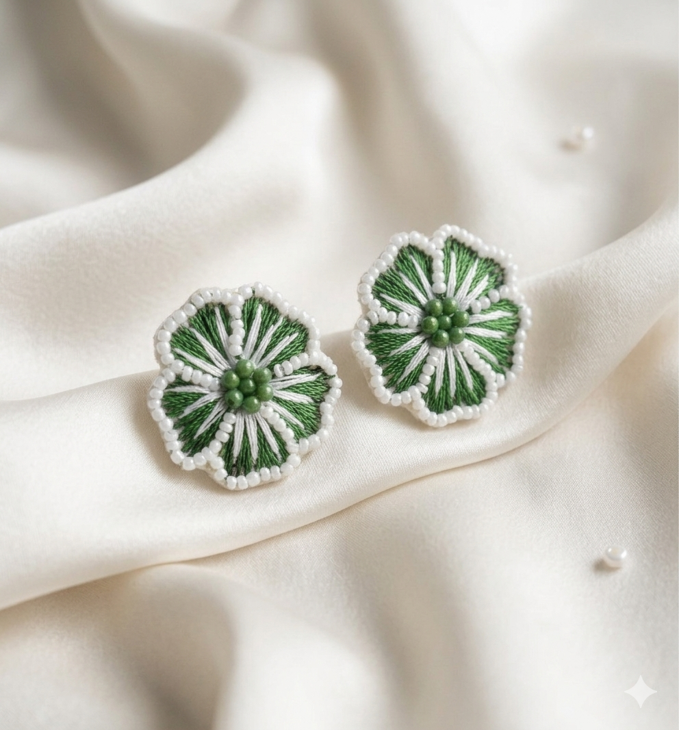 Flower Design Beaded Earrings