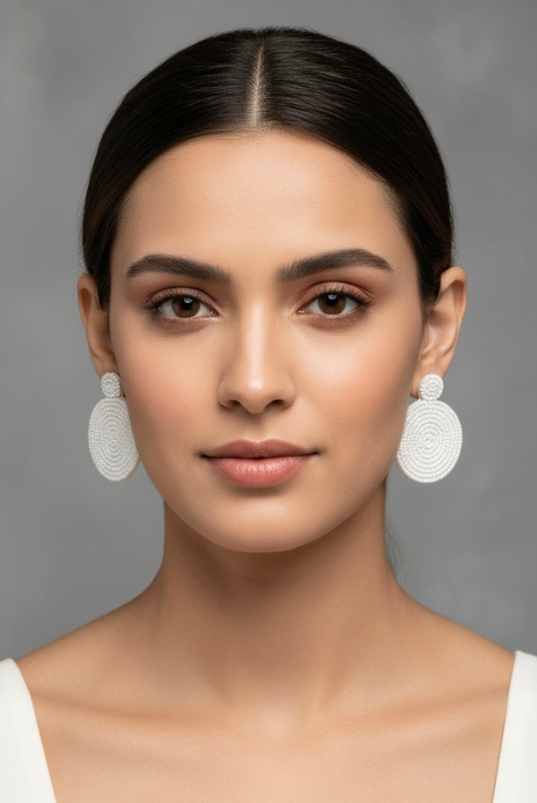 Round Fabric Beaded Earrings