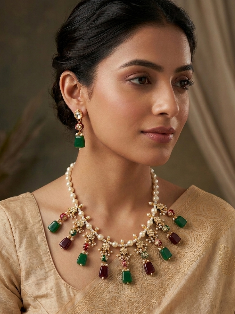 Multi Stones Pearl Kundan Set