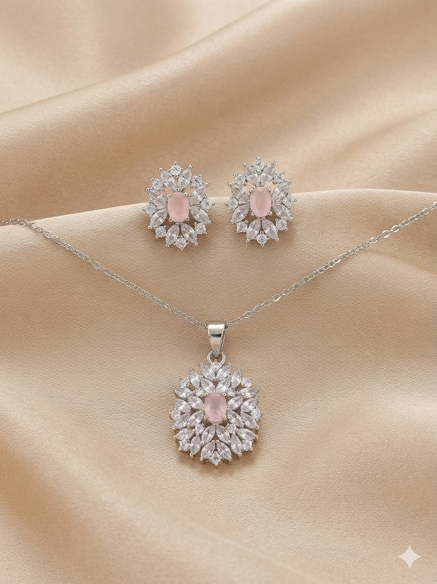 Emerald CZ Diamond Necklace Set