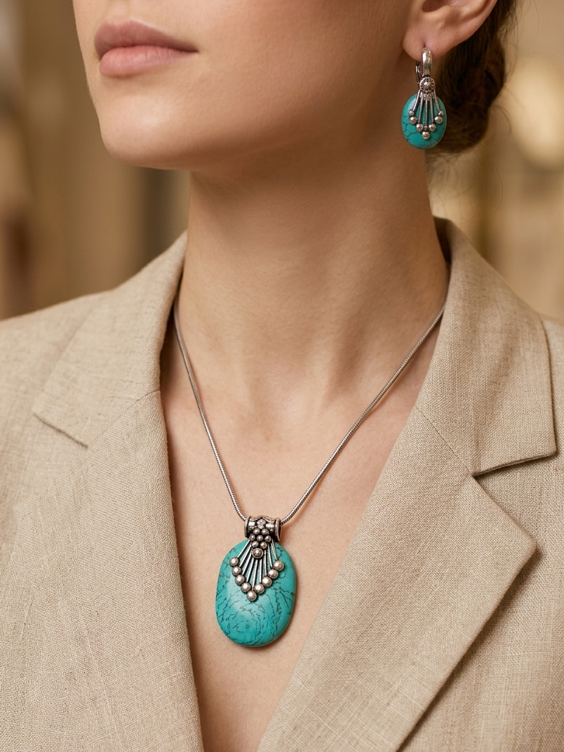Turquoise Oval Design nResin Pendant sets