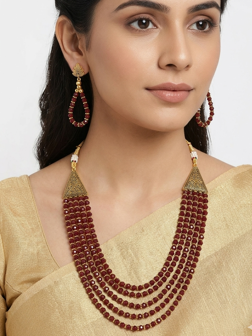 Crystal Multilayered Gold Plated Necklace