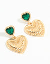 Dual Heart Green Stone Earrings
