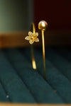 Flower And Pearl Brass Adjustable Bracelet