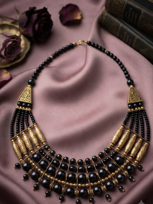 Alloy Multilayer Oxidized Black Coloured Necklace