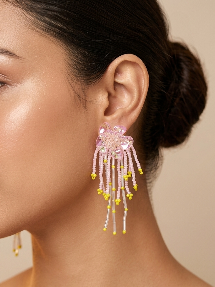 Vintage Beaded Flower Earrings