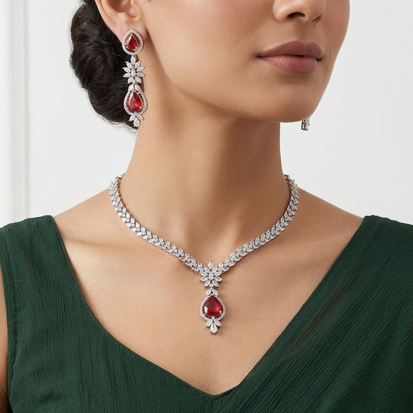 Emerald Long Blue Pendant with Earrings