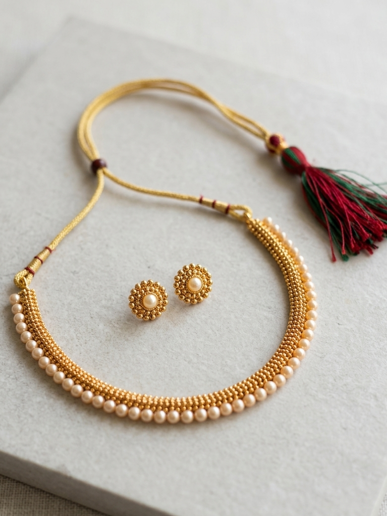Gold Plated Pearl Choker Set