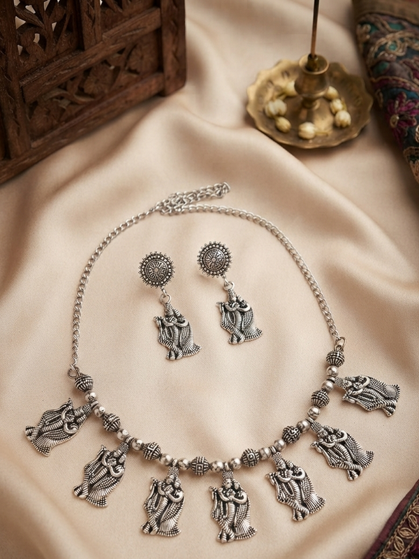 Silver Plated Oxidized Spiritual Necklace