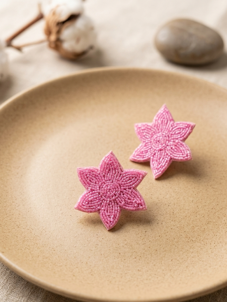 Pink Flower Quirky Earrings