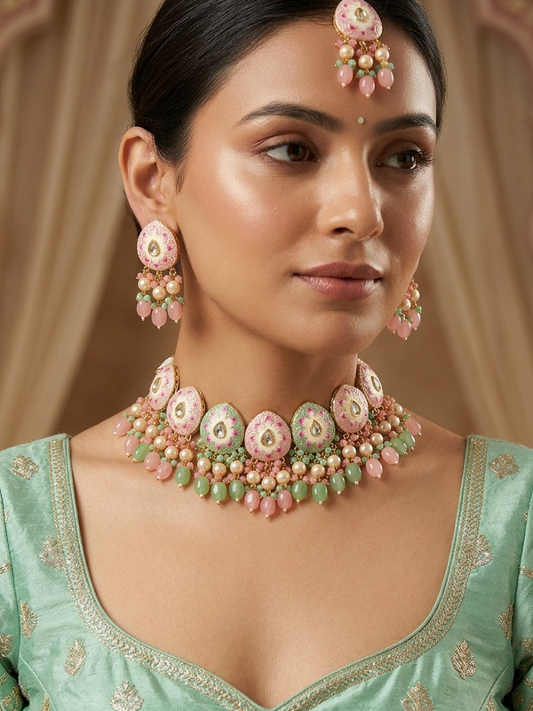 Pearl Flower Beaded Kundan Set