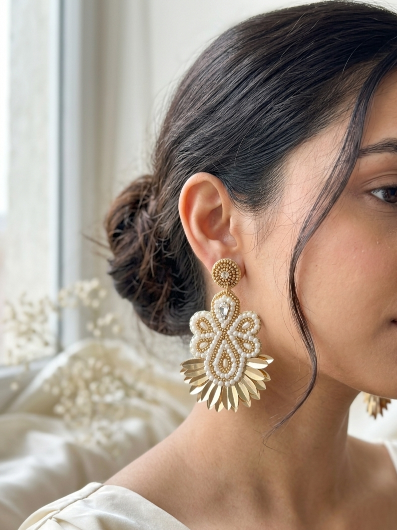 Golden White Quirky Earrings