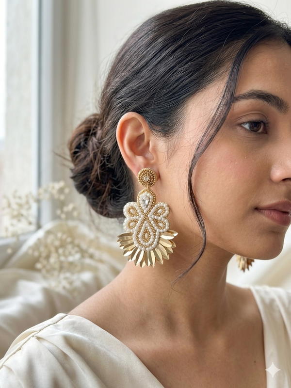 Golden White Quirky Earrings