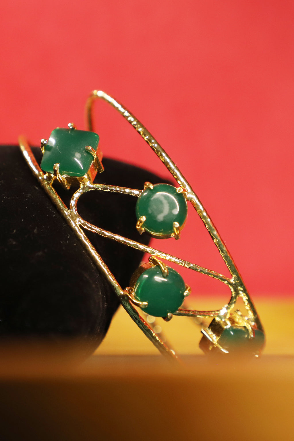 Exquisite Gold Plated  Cuff Bracelet With Emerald
