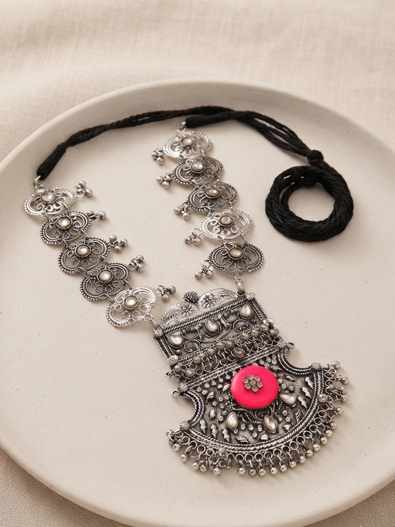 Traditional Oxidized Black Silver Necklace Set