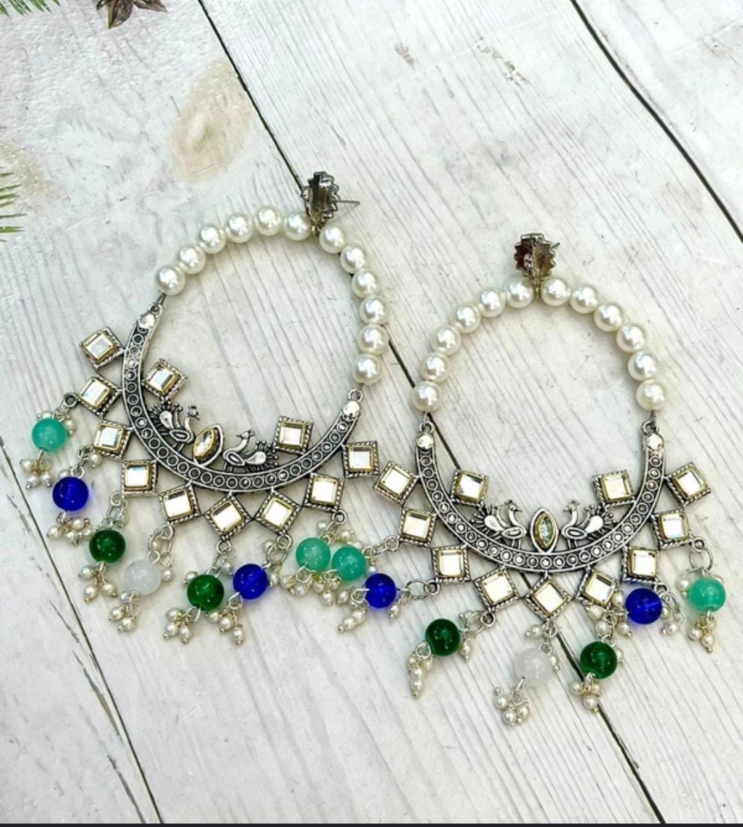 Queen Floral Peacock Beads Chand Bali