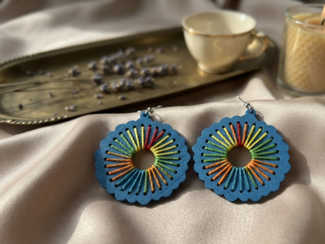 Wooden Thread Design Round Shape Earrings