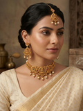 Meraki Gold Plated Flower Design Temple Jewelry Set